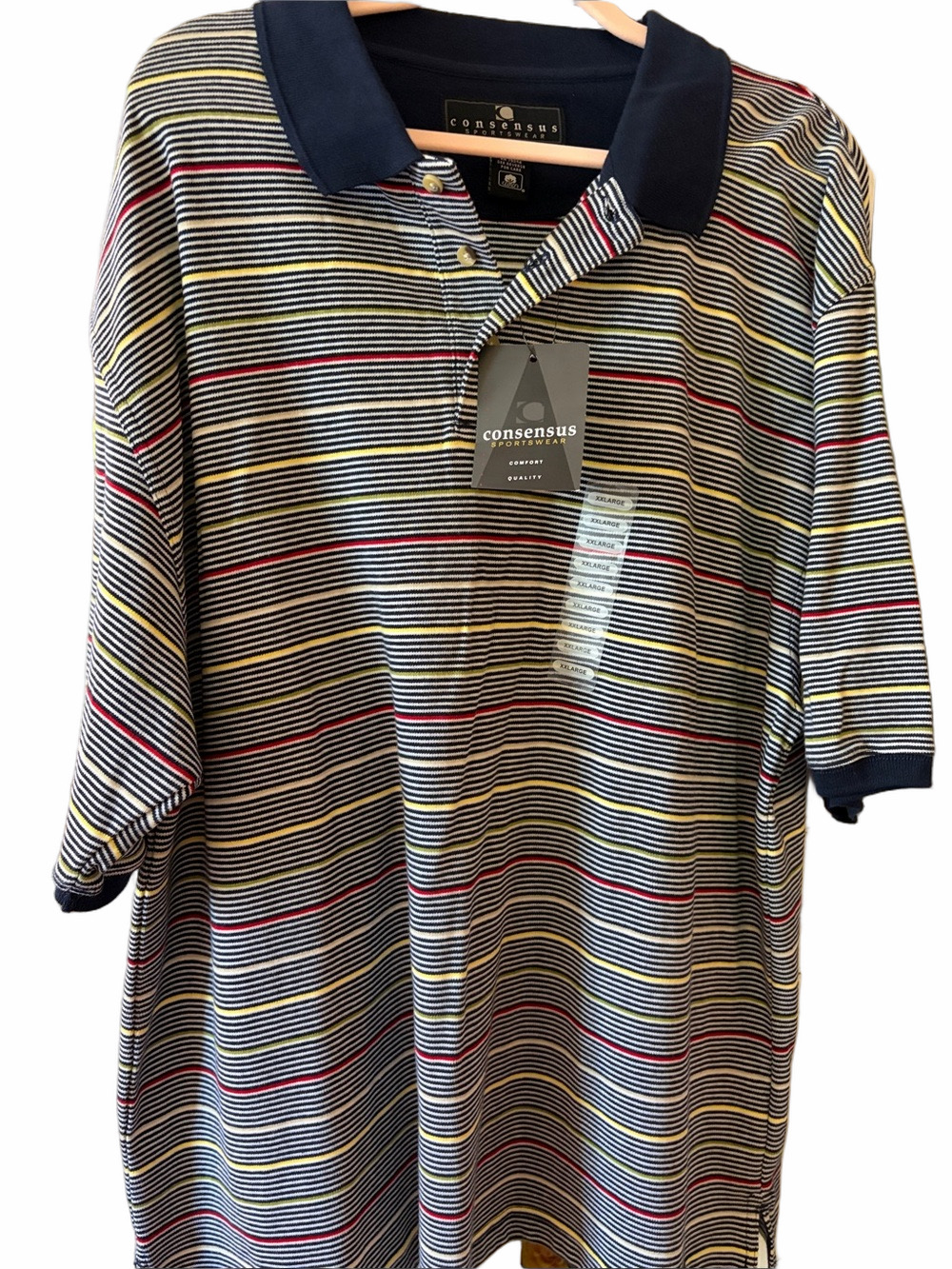 Multi colored horizontal striped Men’s cotton  polo shirt XXL NWT by consensus.